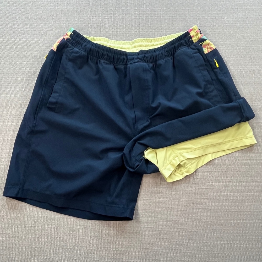 Birddogs Gym Shorts Mens XL Navy Blue Tropical Humming Print Lined Athletic Wear - Picture 3 of 7